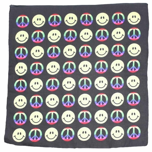Bandana Rainbow Peace & Emoji Faces 1pce 54cm 100% Cotton Head Wrap Scarf