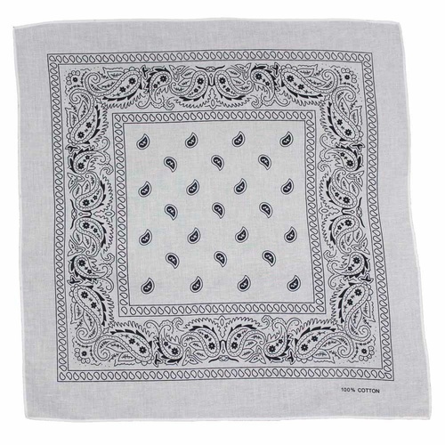 Bandana White Modern Paisley 1pce 54cm 100% Cotton Head Wrap Scarf