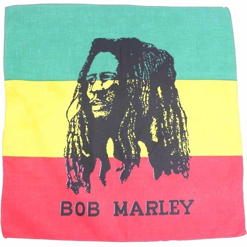 Bandana - Bob Marley with Hemp Flag Colours Background 100% Cotton 55x55cm