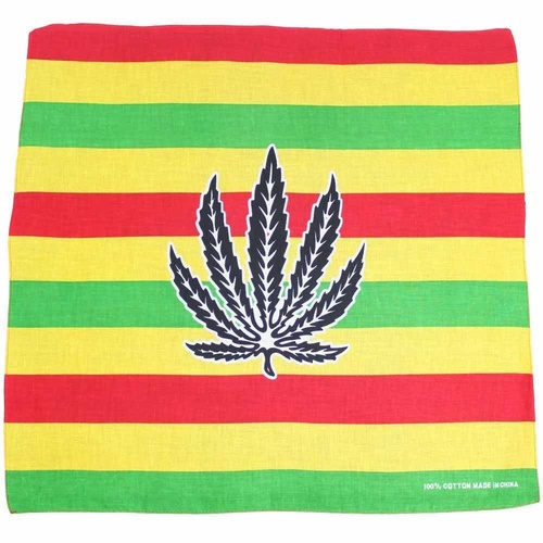 Bandana Hemp Leaf on Rastafarian Flag 1pce 54cm 100% Cotton Head Wrap Scarf