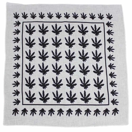 Bandana - White and Black Hemp Leaf Design Background 100% Cotton 55x55cm