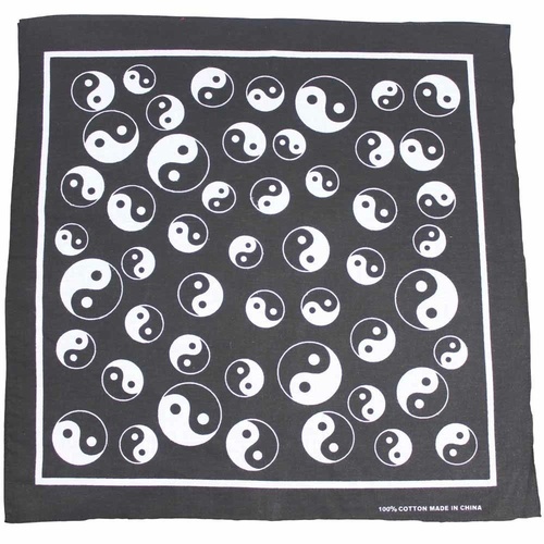 Bandana Yin & Yang Symbols 1pce 54cm 100% Cotton Head Wrap Scarf