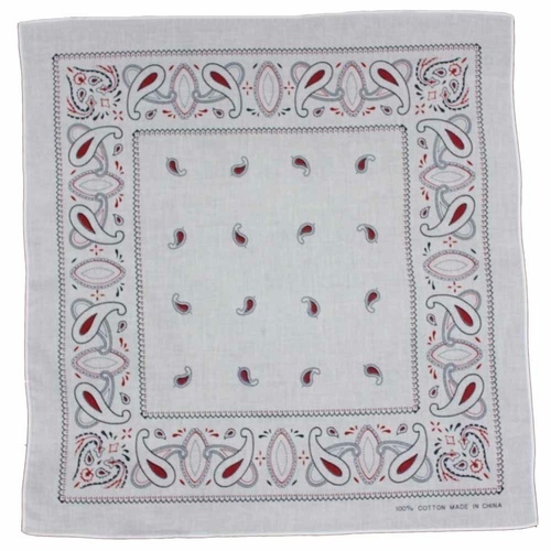 Bandana Traditional Paisley on White, Red 1pce 54cm 100% Cotton Head Wrap Scarf