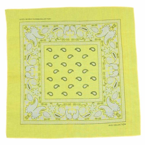 Bandana - Fluro Yellow Traditonal Paisley 100% Cotton 55x55cm