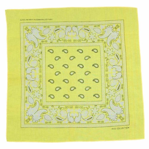 Bandana - Fluro Yellow Traditonal Paisley 100% Cotton 55x55cm