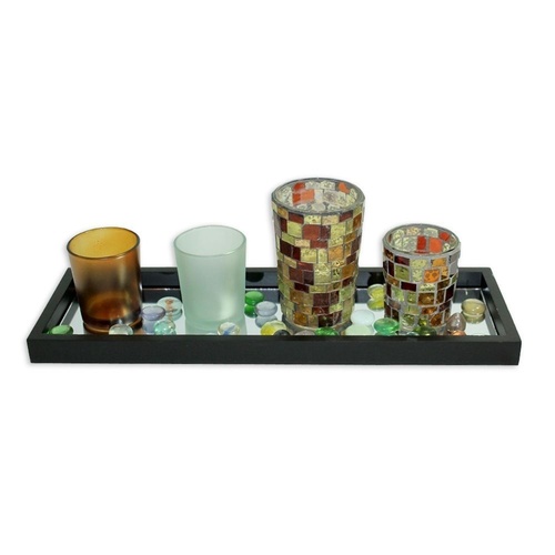 36cm Earth & Water Theme Tea light Candle Holder Set with Glass Pebbles