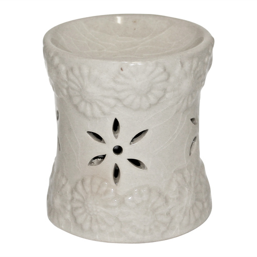 10cm Ceramic Oil Burner Beige Glazed Flower Design, Fragrant Aroma MQ-085