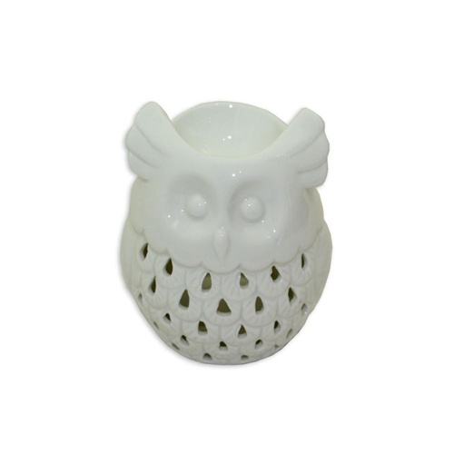 10cm Ceramic Oil Burner White Glazed Owl Design, Fragrant Aroma,  MQ-088