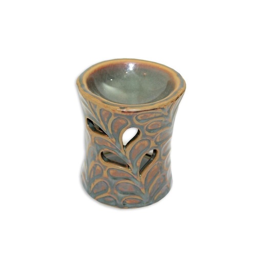 11cm Ceramic Oil Burner Green  Glazed Fern/Vine Design, Fragrant Aroma  MQ-091