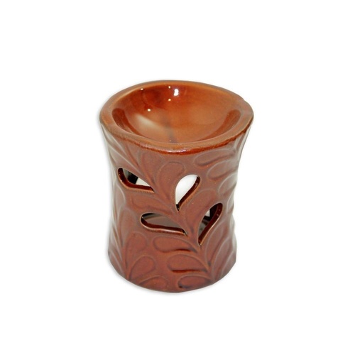 11cm Ceramic Oil Burner Clay  Glazed Fern/Vine Design, Fragrant Aroma  MQ-091