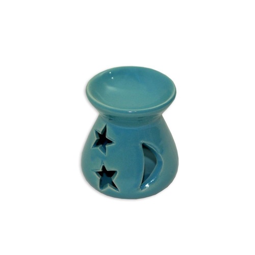 7cm Ceramic Oil Burner Aqua with Stars & Moon Detail, Fragrant Aroma  MQ-094