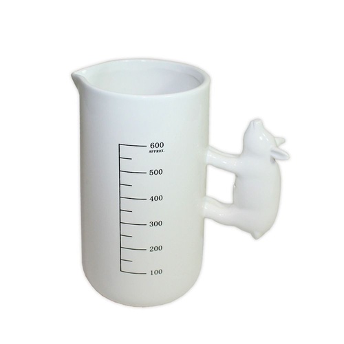 18cm Cute Ceramic Measuring Jug 600mls White Country Style w/ Pig Handle