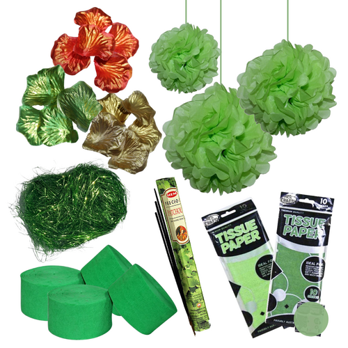 St Patrick's Day Party Decoration Kit, Green Streamers & Tissue Paper Pom Poms