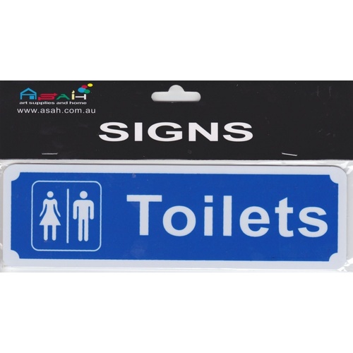 Toilets Plastic Sign Blue and White 20x6cm MQ-277