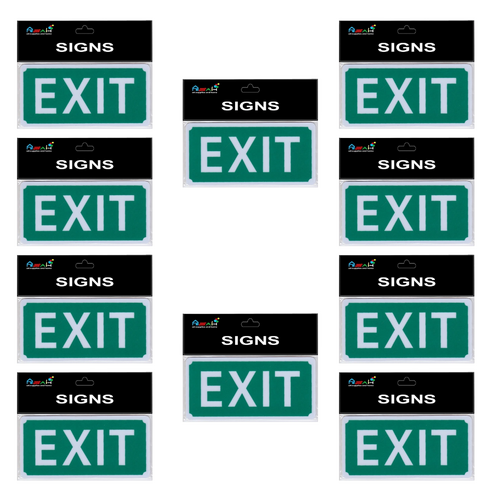 10pce Miniature Emergency Exit 8cm Signs Set Plastic Green/White Self Adhesive Business