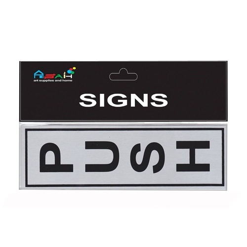 Push Brushed Steel Sign Black / Silver 18x5.5cm MQ-281