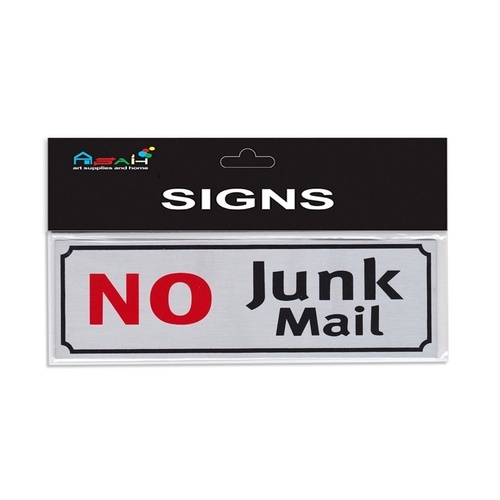 No Junk Mail Sign Brushed Steel Silver / Black / Red 18x5.5cm MQ-282