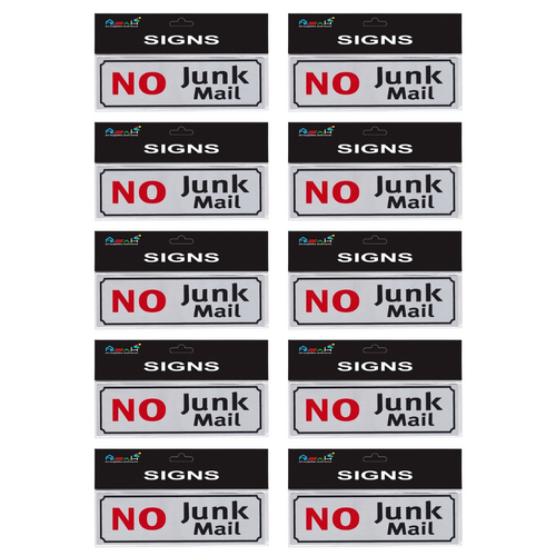 10pce No Junk Mail 18cm Signs Set Brushed Steel Silver/Black/Red For Letterbox