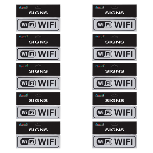 10pce WIFI Brushed Steel 20cm Signs Set Black/Silver Non-adhesive For Shop