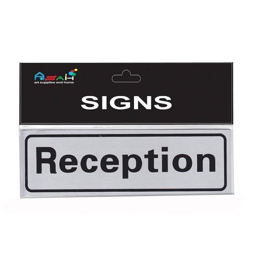 Reception Brushed Steel Sign Black / Silver 20x6cm