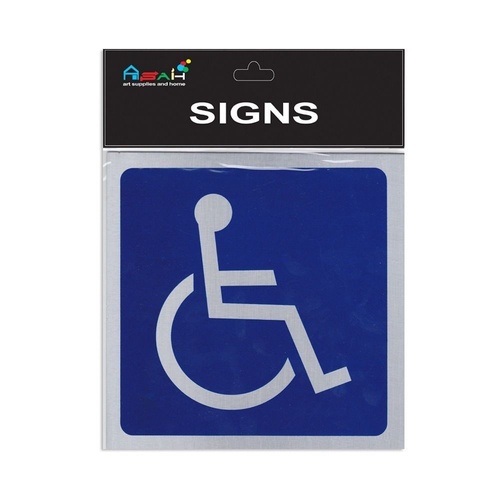 Disabled Sign Brushed Steel Finish Blue and Silver Self Adhesive 14x14cm MQ-289