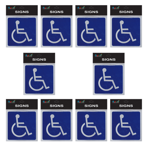10pce Disabled 14cm Signs Set Brushed Steel Finish Blue and Silver Self Adhesive