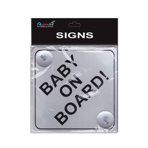 Baby on Board 14cm 1pce Sign Silver With Suction Caps Plastic For Window