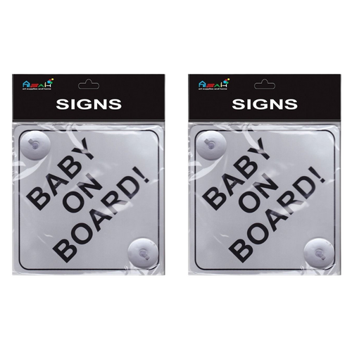 Baby on Board Signs Silver 2 Piece Set with Suction Caps Plastic 14cm 