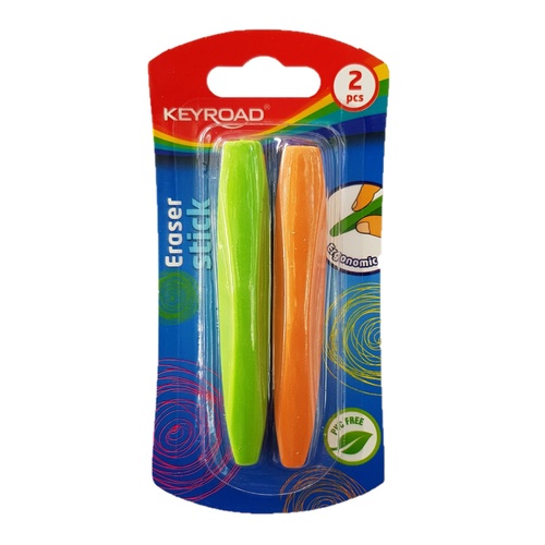 2pce Green/Orange Keyroad Eraser Stick Coloured School Drawing Essentials