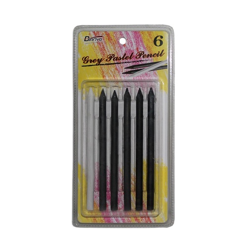 6pce - Grey Colour Woodless Pastel Pencils 5pce + 1pce White Pastel Pencil for Blending