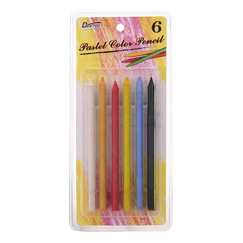 6pce - Mixed Colour Woodless Pastel Pencils 5pce + 1pce Black Pastel Pencil