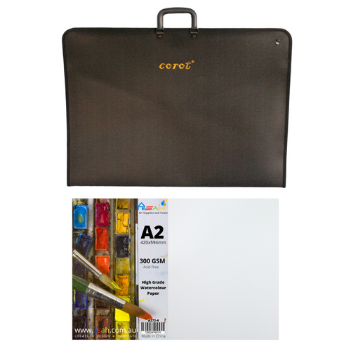 A2 Portfolio + Watercolour Paper Set 300gsm 20 Sheets with Carry Strap