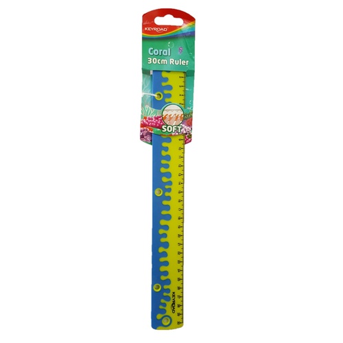 1pc Blue/Green Keyroad Ruler 30cm Soft Grip Coral Rubber Coated School Office