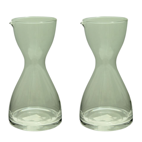 Set Of 2 25cm Glass Vintage Style Water Jug / Wine Decanter with Lip 1.2L 