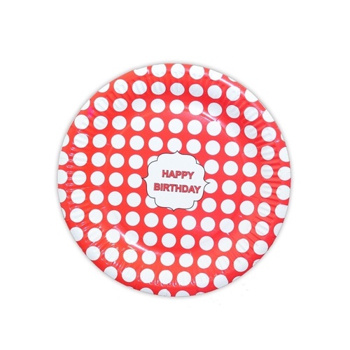 12pce Red Polka Dot Paper Plates 23cm for Birthday Parties