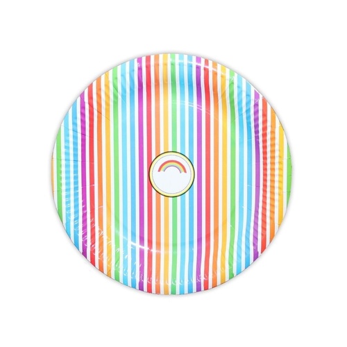 12pce Paper Plates Rainbow Stripe Party Theme 23cm for Birthday Parties