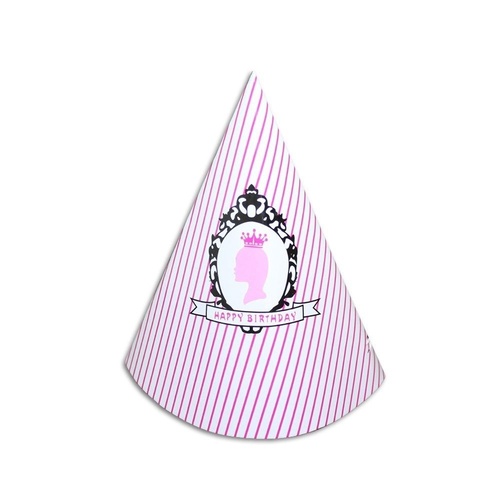12pce Party Hats Pink Princess Theme Paper Dress Up 18cm for Birthday Parties