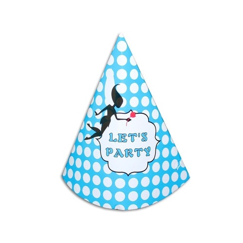 12pce Blue Polka Dots Theme Party Paper Hats 18cm for Birthday Parties