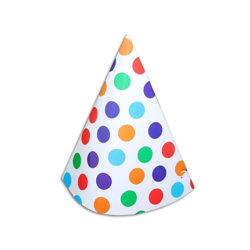 12pce Colour Polka Dots Theme Party Paper Hats 18cm for Birthday Parties