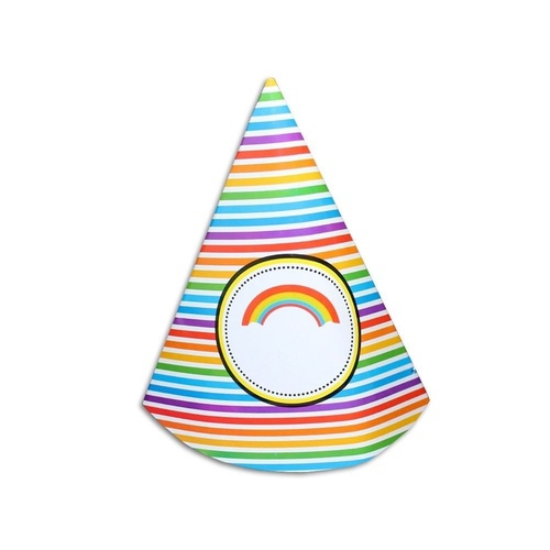 12pce Rainbow Theme Party Paper Hats 18cm for Birthday Parties