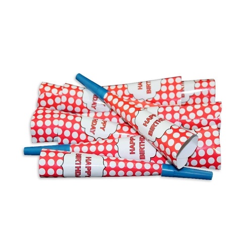 12pce Blow Horns/Trumpets Red Polka Dot Party 20cm for Birthday Parties