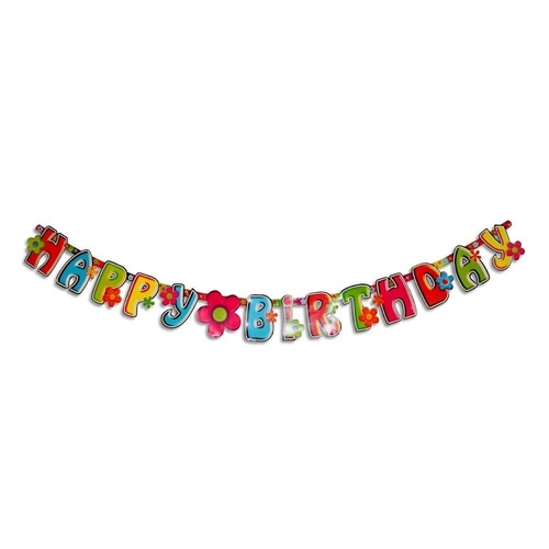Flower Power Theme Party Banner 200x18cm Sign Great for Happy Birthday Parties