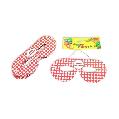 12pce Red Polka Dot Mask 16cm for Birthday Parties