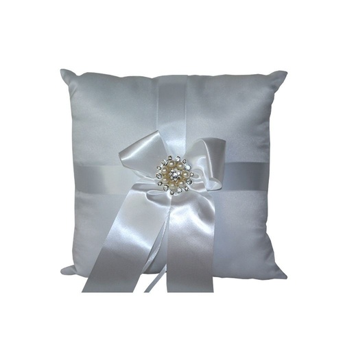 1 x Wedding Ring Cushion 20cm with Double Broach Diamante Center & Ribbon MQ-320