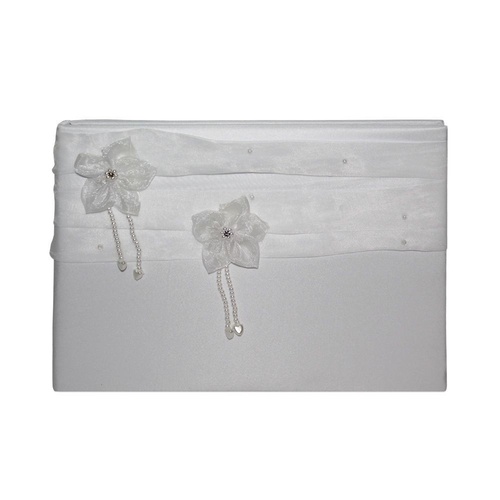 Wedding 78pg Guest Book White Bow and Mini Pearls Ring Feature