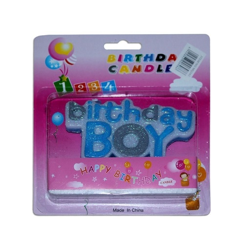 12cm Birthday Boy Candle with Three Wicks in Blue and Glitter Effect MQ-343