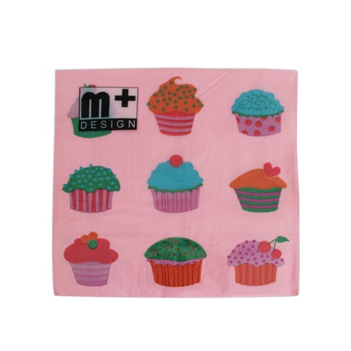 20 Pack Nine Pink Cup Cakes Design 2 ply Premium Party Napkins 33x33cm Serviettes Disposable