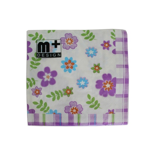 20 Pack Floral with Purple Check Design 2 Ply Premium Party Napkins 33x33cm Serviettes Disposable