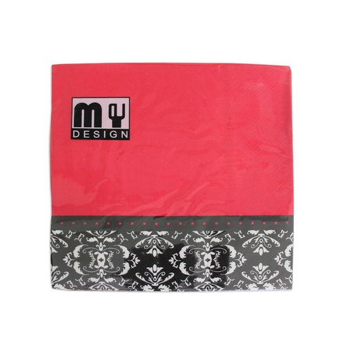 20 Pack Red with French Provincial Design 2 ply Premium Party Napkins 33x33cm Serviettes Disposable