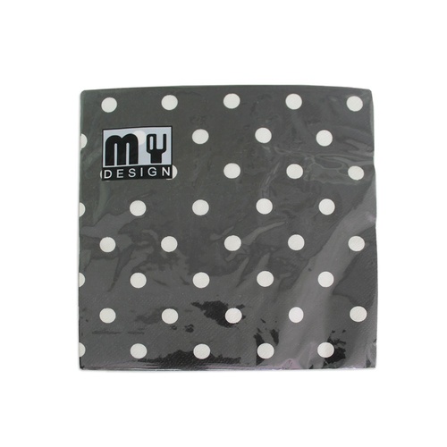 20 Pack Black & White Polka Dot Design 2 ply Premium Party Napkins 33x33cm Serviettes Disposable